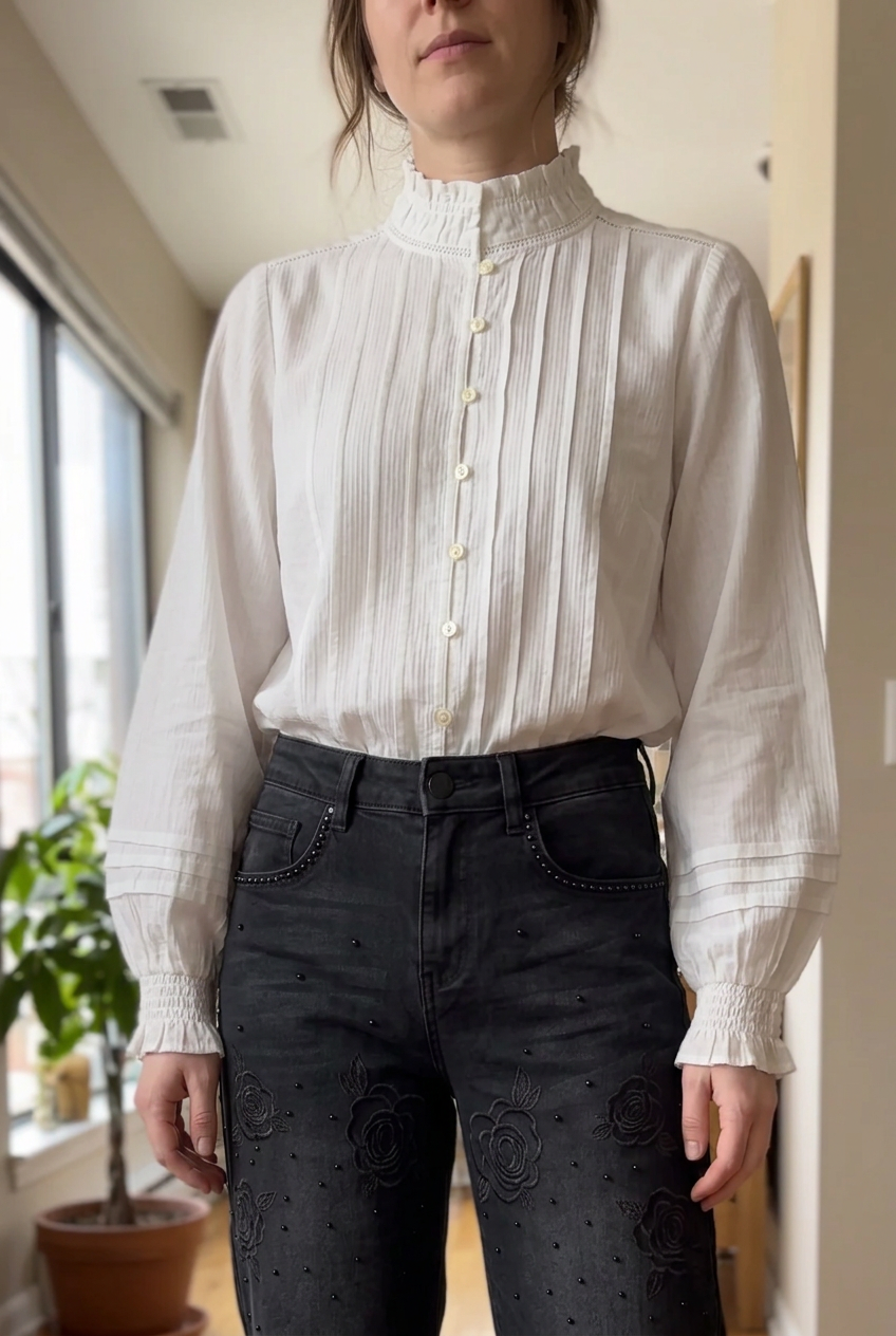 Organic Cotton Button up textured blouse by Talbottique Blouses organic-cotton-button-up-textured-blouse