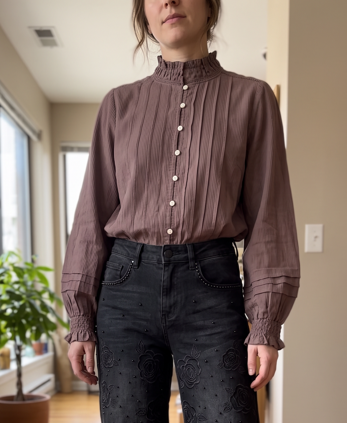 Organic Cotton Button up textured blouse by Talbottique Blouses organic-cotton-button-up-textured-blouse