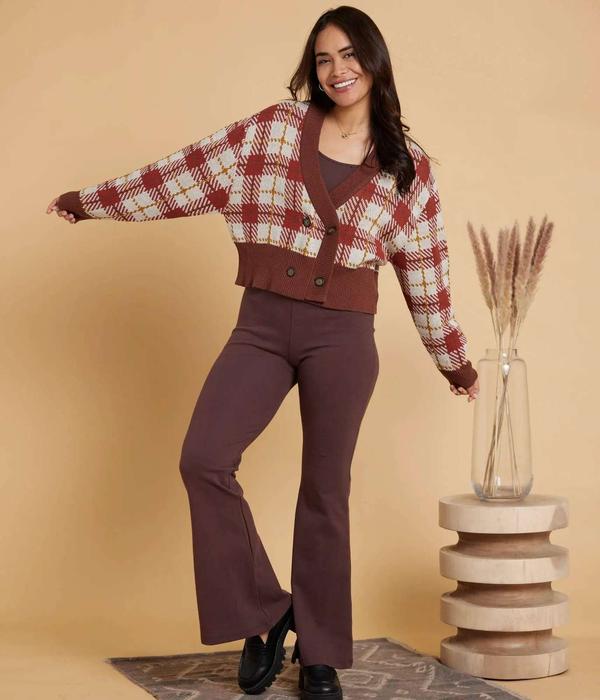 Known Supply Harlow Plaid Knit Cropped Cardigan Organic Cotton