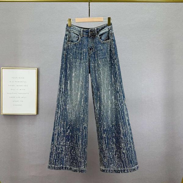 Productseeker All Over Rhinestone High Waist Wide Leg Denim Jeans