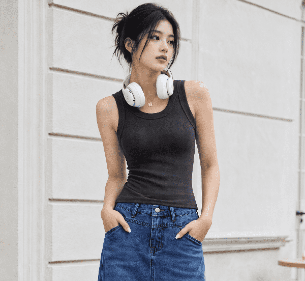 Ribbed Camisole Vest Tank Tops With Built In Bra_CWTTK0799